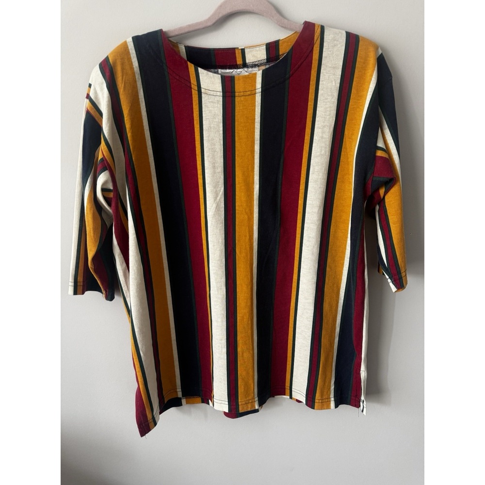Vintage‎ Unisex Primary Color Stripes T Shirt Shoulder Pads 90s sz Large Nuggets